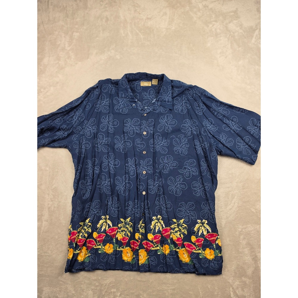 Natural Issue Button Up Shirt Mens 2XLT Blue Floral Tropical Hawaiian Rayon